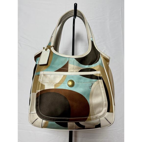 Coach Tote Bag Multicolor Satin Leather Trim Size Large - Picture 2 of 10